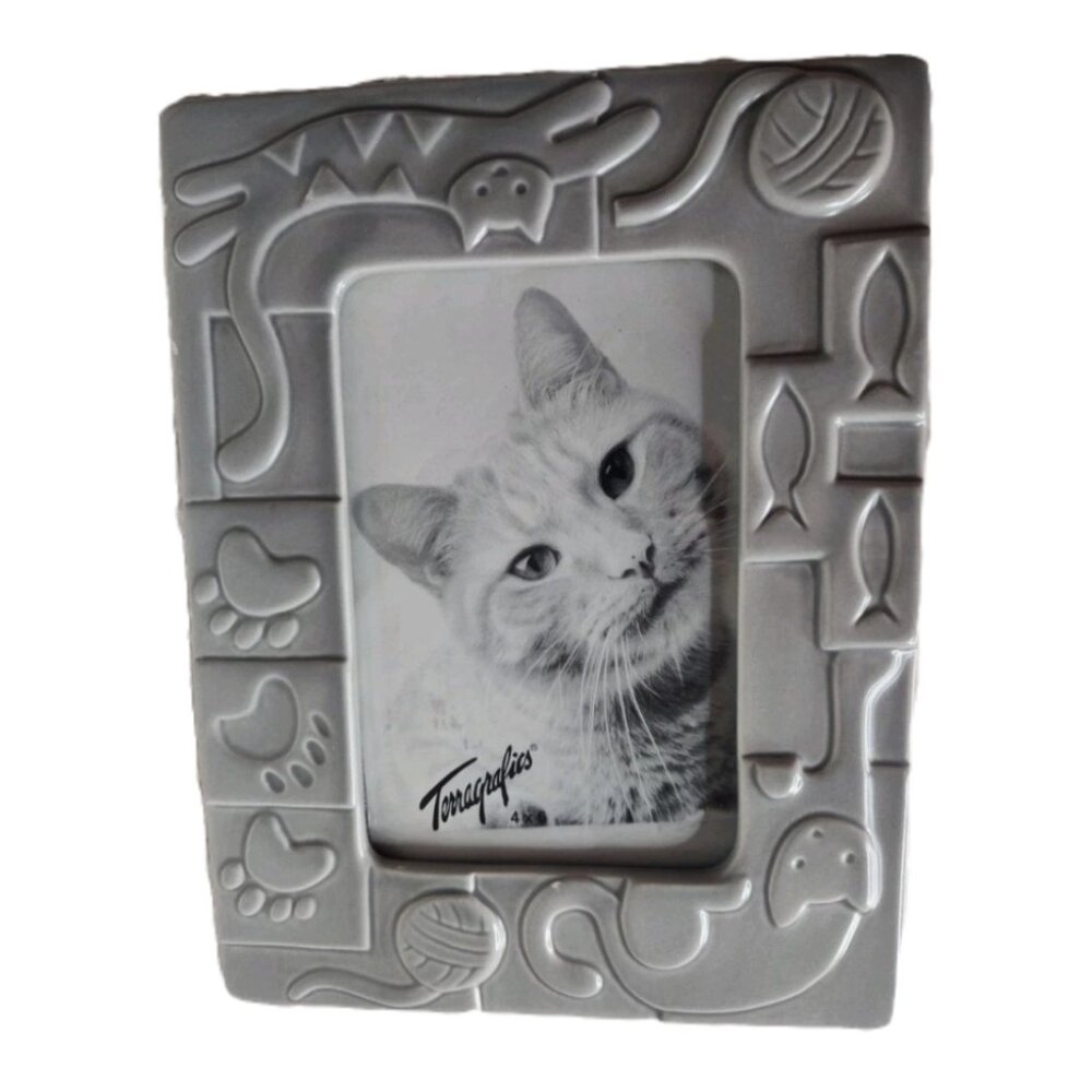 Vintage Cats Gray Terragrafics Picture Frame 9x6.5" 1999 Burnes of Boston